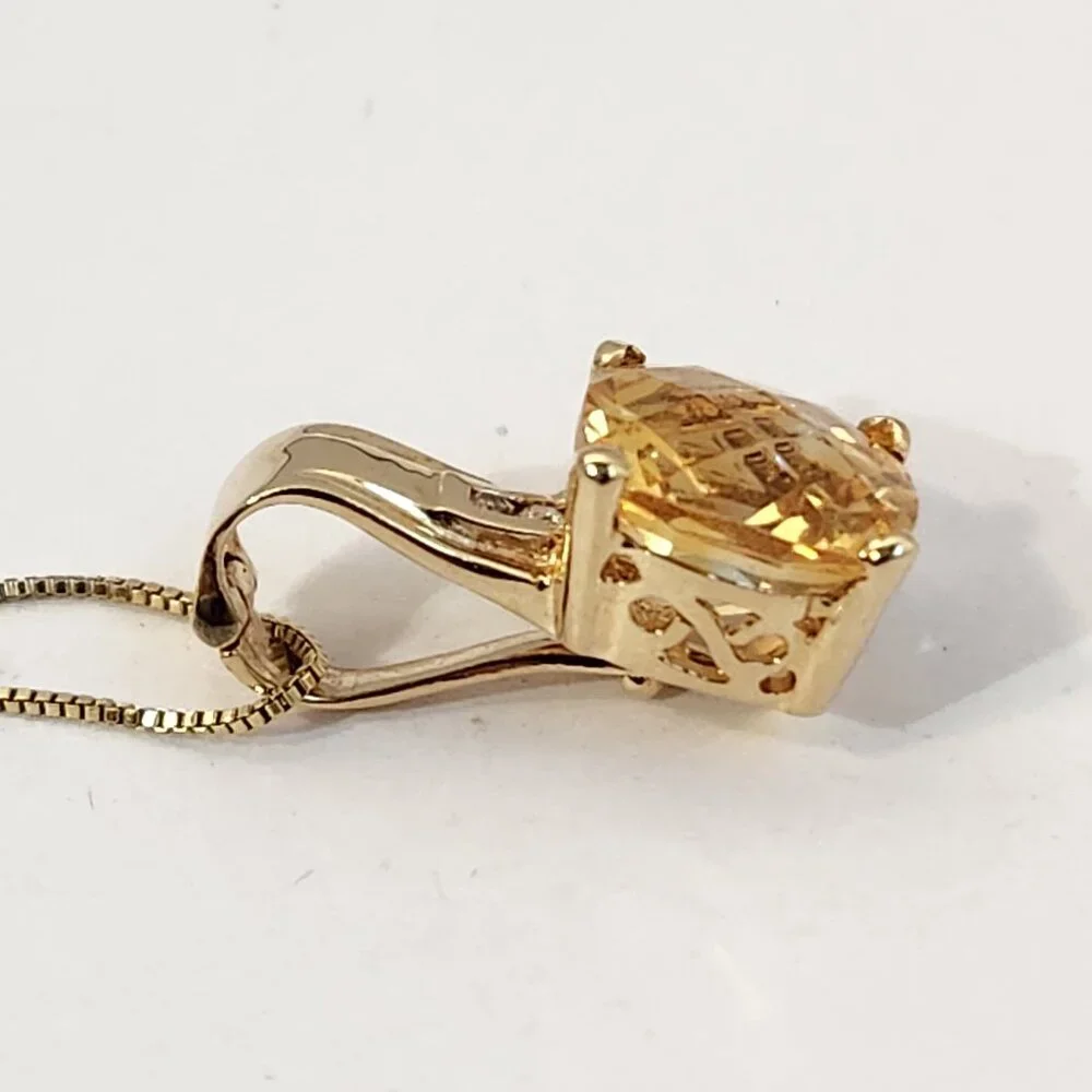 VTG Estate Older 14K Solid Gold Citrine & Diamond Open Bail Pendant & Chain - Picture 9 of 13
